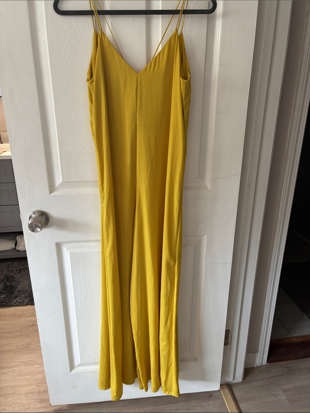 Zara Yellow V-Neck Double Spaghetti Strap Maxi Jumpsuit